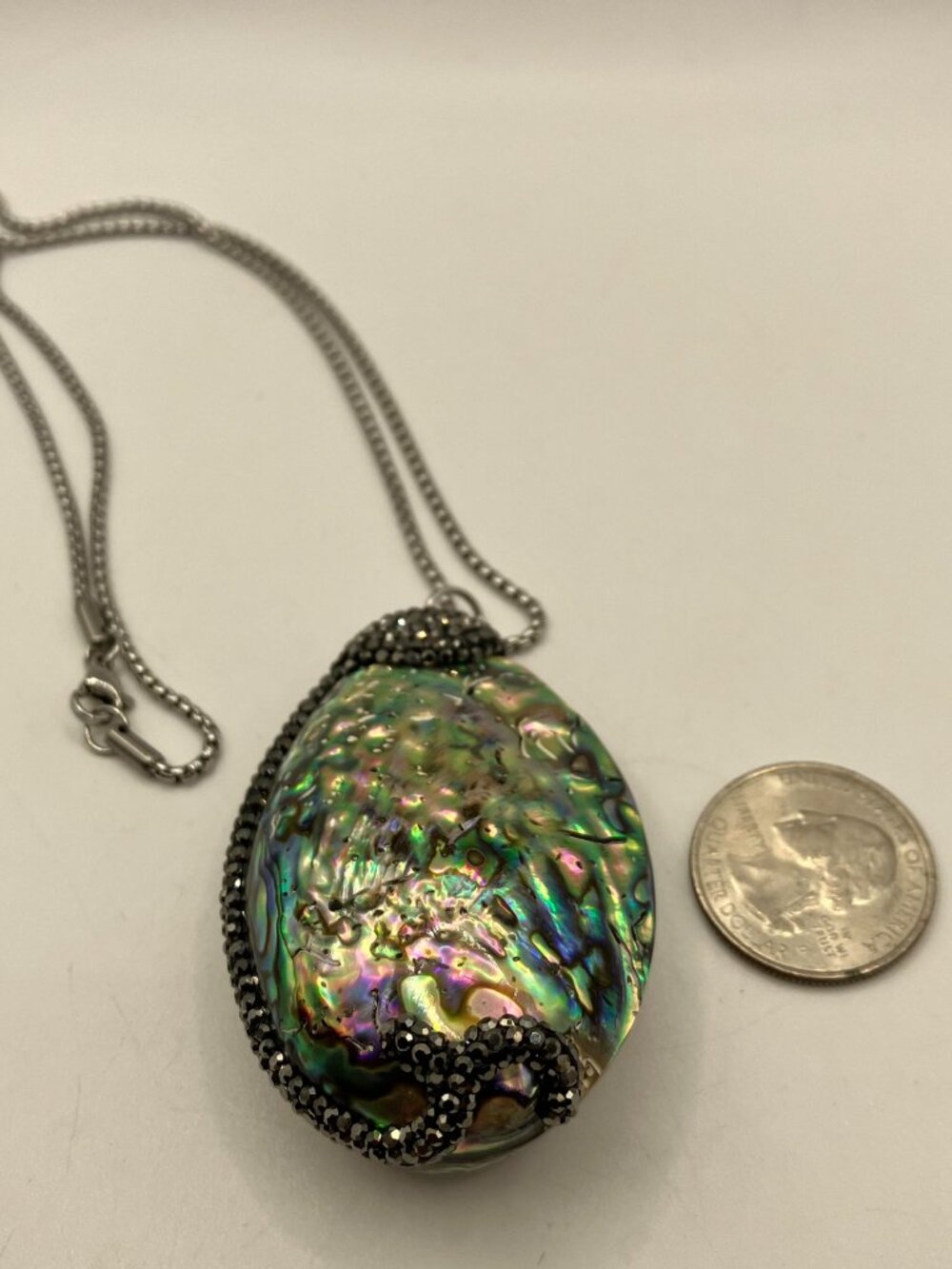 LAST Paua Abalone Large Pendant Necklace + 19-inch ROLO chain New in Gift Box